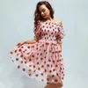 Robe Fraise Robes Sexy Pour Femmes Deep V Puff Sleeve Robe Femme Kawaii