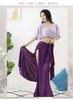 Stage Wear Summer Belly Dance Practice Suit Set Solid Color Sexy Top Mesh Jupe Hip Scarf Long