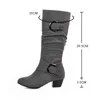 Stiefel Große frauen kniehohe stiefel schnalle mit zip Retro frauen motorrad dickes pelz warme winter schnee botas mujer 220901