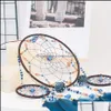 Arts et artisanat Attrape-rêves fait à la main avec 3 anneaux de circar Carillons éoliens en plumes Attrape-rêves Suspendus Perles Pendentifs Mur D Homeindustry Dhmks