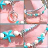 Fußkettchen Fußschmuck für Frauen 2 Schichten Knöchelarmbänder Yoga-Symbol Fußkettchen mit Seestern Sier Charms Perlen Strandschmuck Freundin Dh8Zf