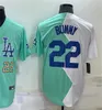 22 Bad Bunny New Baseball Jersey Blau und weiß halbfarbig genähte Trikots Männer Frauen Größe S--XXXL