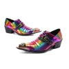 Couleurs arc-en-ciel hommes robe de soirée chaussures discothèque bal homme Oxford chaussures boucle chaussures en cuir formelles