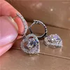 Boucles d'oreilles à dos en or blanc 18 carats pour femmes, cerceau à clip en U, diamants Moissanite 0,5 1 2 3 ct, cœur rond, fête de mariage, fiançailles, anniversaire