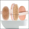 Brosses de bain Éponges Épurateurs Brosse en bambou naturel Poils de porc Brosses de bain en bois 2 couleurs Corde à main sans poignée Salle de bain Show Dhn1E