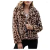 Женские женские женские смеси женщин женские пальто и куртки зима теплое повседневное обоерное воротник короткий пальто леопардовый флисовый флисовый пиджак с длинным рукавом