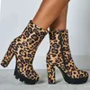 Botas de inverno New Women's grossa de salto curto Martin Sexy Leopard Print High Shoes 220901