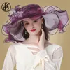 FS Flower Fascinator Women Wide Brim Wedding Church Organza Cappello da sole Elegante Fedora da donna grande 220813