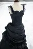 Vintage Victoriaanse trouwjurk Zwart drukte Historisch Middeleeuws Gotisch Bruidsjurken Hoge hals Lange mouwen Korset Winter Cosplay 4295509