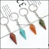 열쇠 고리 원추형 치유 Reiki Chakra Natural Stone Key Rings 펜던트 키 체인 Crystal Chakras Quartz 체인 보석 액세서리 Dro Dhiry