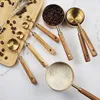 Messwerkzeuge 48 Stück goldene Tassen und Löffel aus Holz, Edelstahl, für Lebensmittel, Kaffee, Mehl, Schaufel, Küchenwaage, Backen, Kochen, Gadget-Sets 220830