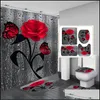 Badmattor Floral Badmatta och 180x180 cm duschdraperi med krokar mattor Anti Skid badrum mattan toalettfot 1229 Drop Delive DH6OH