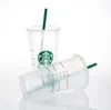 Starbucks 24oz/710ml Plastic Mugs Tumbler Reusable Clear Black Drinking Flat Bottom Pillar Shape Lid Straw Cups Bardian