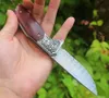 R9502 Flipper Folder Knife Damas Steel Drop Point Blade Palissandre avec manche en acier Roulement à billes Couteaux pliants avec gaine en cuir