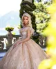 Saudi Arabia Princess Sparkly Ball Gown Wedding Dress Pearls Beading Short Sleeve Puffy Bride Dresses Robe De Mariee