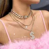 Kolye Kolye 3pcs/Set Rhinestone Küba Toka Dolar Tabela Kolye Takı Kadınlar Hediye Kristal Ayarlanabilir Hiphop Coker