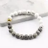 Strang Naturstein Weiß Howlith Marmor Mit Grauen Perlen Armband Für Männer Mode Persönlichkeit Elastischen Charme