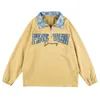 Men's Polos Hip Hop Embroidered Letter Stitching Denim Collar Shirts Harajuku Oversized Long Sleeve Pullover Spring Tops