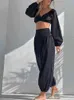 Women's Tracksuits Cottoshort Cropped Navel Long Sleeve Suits 2022 Women Sexy V-neck Black Bloomers Trousers Two-piece Set T220827 T220830