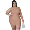 Casual Dresses Plus Size Women Mesh Party Dress Summer 2022 One Shoulder Long Sleeves Pleats Slash Neck Sexy Bodycon