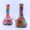 Hookah Dab Rrig Pipe Silicone Bong 8.5Inch Beaker Base Water Pipes Cartoon Printing 14mm Female Unbreakable Bongs Silicone Downstem & Glass Bowl