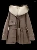 Frauen Pelz 2022 Mode Lange Natürliche Liner Parka Abnehmbare Echt Kragen Mit Kapuze Mantel Winter Jacke Frauen Warme Streetwear