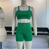 Spring Summer Women Tracksuits Knitting Two Piece Set Sexig Crop Tank Top Shorts Yoga Outfits