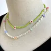 Tour de cou 2 pièces/ensemble Imitation perle vert fleur collier de perles pour les femmes coloré étoile acrylique rocaille brin bohème bijoux