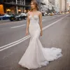 Abiti da sposa a sirena con perline graziose Scollo a cuore Abiti da sposa in pizzo Plus Size Paillettes Sweep Train Tulle Vestido De Novia