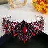 Hochzeit Haarschmuck Barock handgemachte elegante Kristallkrone Tiara rote Prinzessin Ornamente Band Prom Braut Zubehör 220831