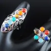 Hermosos anillos ajustables 7 Chakra Reiki flor de arco iris curativa para mujeres cuentas de piedra Natural anillo de dedo joyería de moda BX301