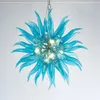 Samtida pendellampor Crystal Chandelier Italy Design Blue Round Glass Lamp Light Fixtures Clear Color Handbl￥sta glaskronor f￶r k￶ksdekor LR1472-2