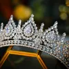 Bröllopshår smycken lyxig kubik zirkoniumkrypkristall brud tiaras kronor drottning prinsessa tävling diadem pannband 220831