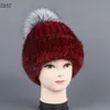 Bonnet en vraie fourrure de vison pour femme, bonnet avec pompon en fourrure de renard, couvre-oreilles d'hiver, casquette Skullies