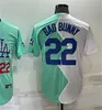 22 Bad Bunny New Baseball Jersey Blau und weiß halbfarbig genähte Trikots Männer Frauen Größe S--XXXL