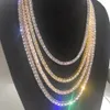 Hip Hop Tennis Chain Halsband bling vit zirkonkedjor smycken män kvinnor mode 5mm silver guldkedja halsband
