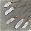 Pendant Necklaces Irregar Long Slim Stripes Stone Pendant Braided Brown Rope Chain Healing Crystal Pendants Necklace For Women Gift J Dhdm8