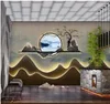 Modern new Chinese TV background wallpaper 3d light luxury landscape wall decoration mural study tea room wallpaper