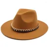 Berets Fedoras Schwarz Khaki Damen Hut Panama Männer Filz Kette Gürtel Cowboy Casual Straße Winter Hüte Für Frauen Sombrero