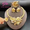 Other Jewelry Sets YM Flower Shape Set For Women 18k Gold Plated Necklace Ring Bracelet Bridal Earring Luxurious Copper Dubai Party Wedding 220831