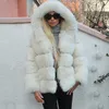 Pelliccia da donna Cappotti naturali da donna 2022 Cappotti caldi e spessi invernali Giacche bianche da donna di lusso con cappuccio
