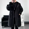 Men's Trench Coats 2022 Fashion Coat Male Trendy Mid-long Zipper Solid Loose Windbreaker Spring Autumn Hooded Cloak Overcoat Men Q47