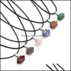Kolye Kolyeler Altıgen taş kristal kuvars opal uzun gözyaşı kolye kolye deri zincirler erkekler için kadın moda mücevherleri d dhd4w