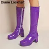 Boots Halloween Women Fashion Go Cosplay Purple Green Knee High for Candy Colors Boats 5cm Heels Shoes 220901