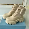 Monolithe White en cuir en cuir en cuir blanc Pouche de combat Boots de combat Plate-forme de plate-forme à lacets à lacets Blocs d'orteil Bottises plates Chunky Luxury Designer Fomen Footwear46 46