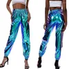 Pantalon Femme Capris Femme Jogger Métallique Brillant Taille Haute Pantalon Couleur Holographique