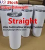 Stock de EE. UU. 20oz Sublimación blanca Tazas de vaso recto en blanco Doble 304 taza con tazas de vacío de acero inoxidable de paja botella de agua DHL Entrenamiento de grasa