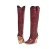 Laarzen Kniehoge Western Cowboy Voor Dames Lange Winter Puntschoen Cowgirl Wedges Motorfiets Zwart Geel 220901