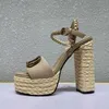 Tofflor designer sandaler kvinnor sko sommar mode spänne band väv lafit gräs lapptäcke äkta läder hög häl plattform skor sexig kvinnors sandal13cm