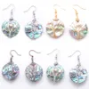 Elegant Dangle Earrings for Women Jewelry Gifts Tree of Life Round Bronze Gold Silver Wrap Wire Abalone Shell Earring BR348